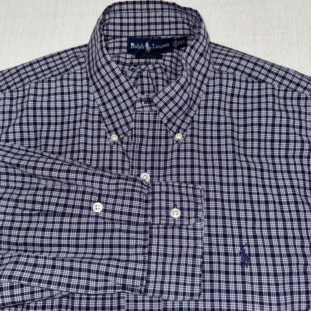 Ralph Lauren Blake Men’s XXL Blue White Check Plaid Button Down Shirt